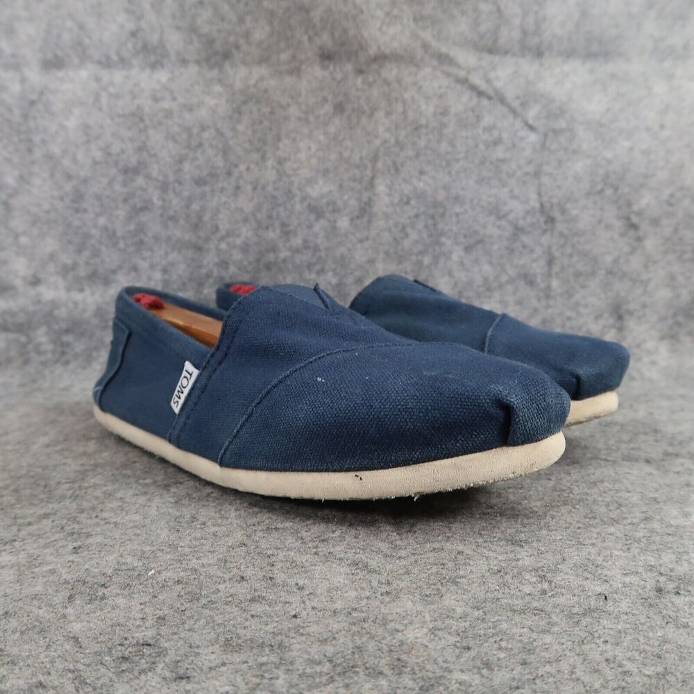 Toms Shoes Womens 7.5 Flats Slip On Casual Loafer Canvas Blue Comfort Lifestyle